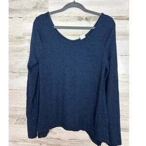 Anthropologie Akemi & Kin women's M blue black long sleeve top shirt scoop neck